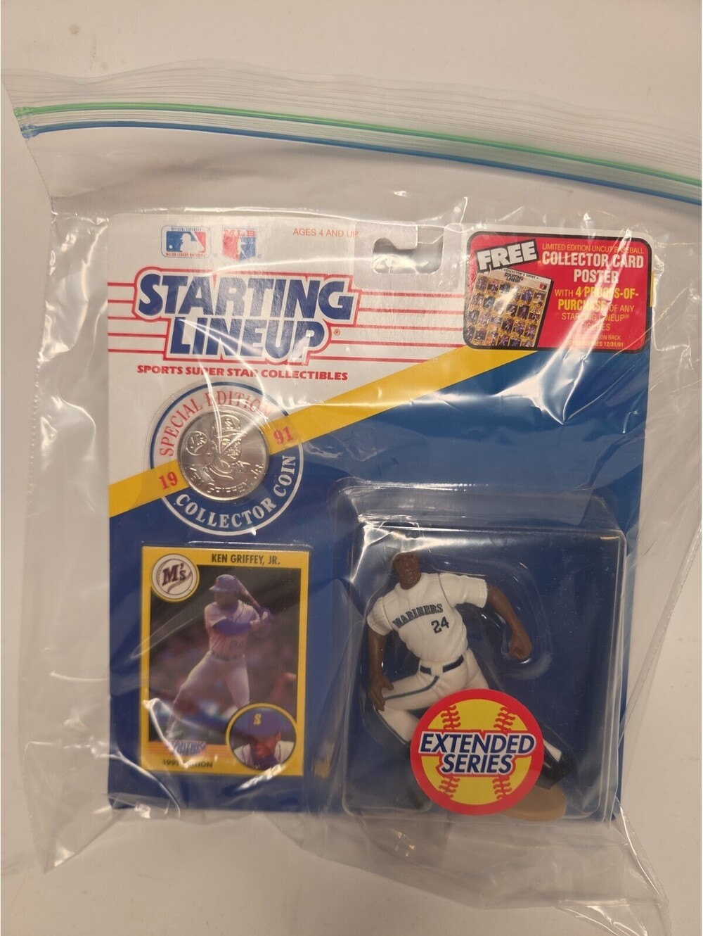 Kenner Starting Lineup Ken Griffey Jr. 1991 Action Figure w/ Card & Coin